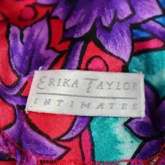 VINTAGE 90s Erica Taylor Mini Satin Slip Dress Floral Lingerie Intimate Large - Picture 6 of 8